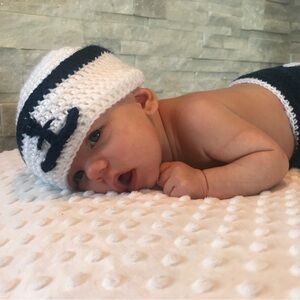 Hand-Crocheted Baby Set in Navy and White ⚓️